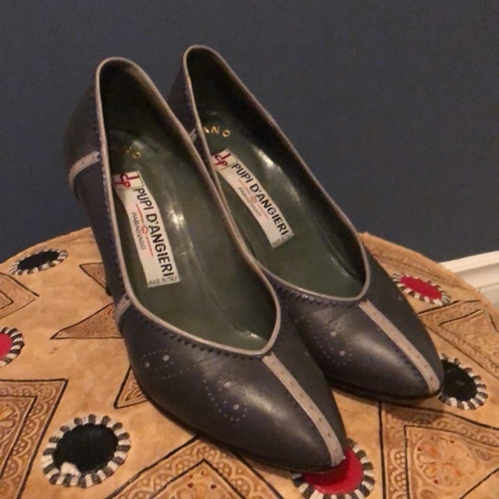 3 For  25 1980s Vintage Blue Heel Pumps